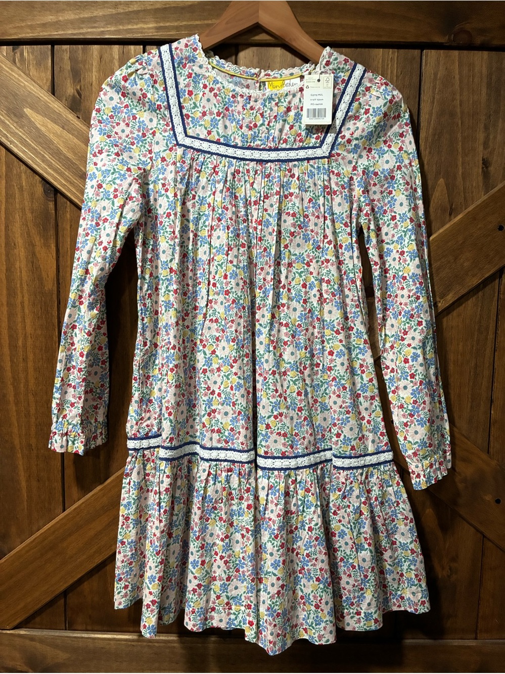 Mini Boden Girls Lace Trim Woven Dress Vanilla Pod Floral NWT Size 11-12Y